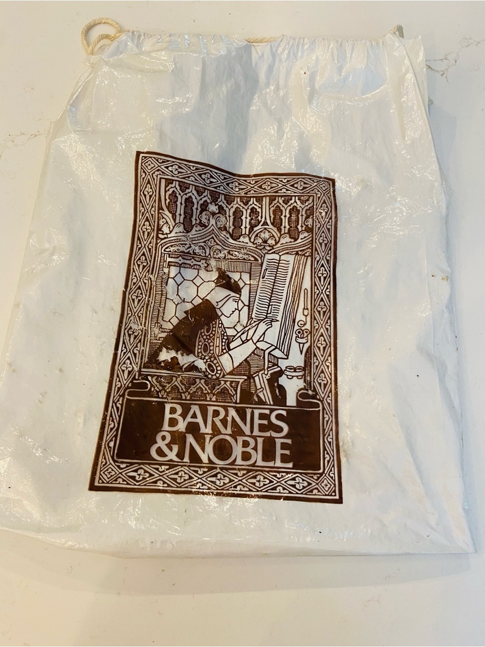 1973 Barnes & Noble Shopping Bag Plastic Drawstring Retail Nostalgia (read).